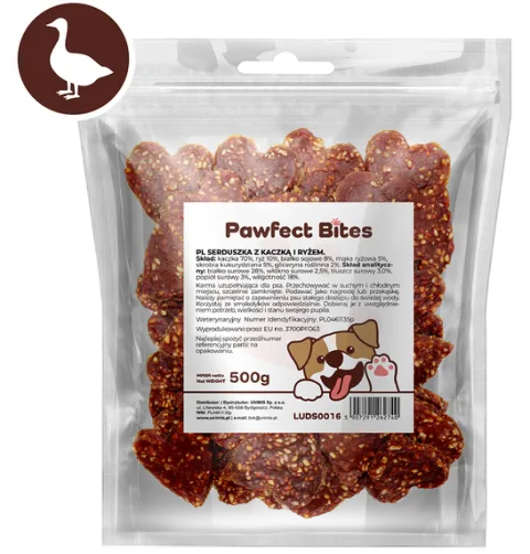 Smaczki przysmaki dla psa serduszka z kaczką i ryżem 500g PAWFECT BITES