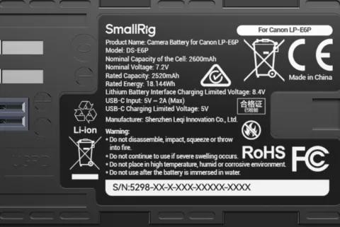 SmallRig 5298 Akumulator do aparatu fotograficznego USB-C z wyświetlaczem