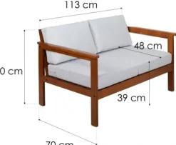 Sofa 2os. Drewniane Meble Ogrodowe Z Poduszkami CO