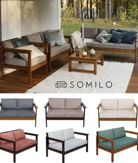Sofa 2os. Drewniane Meble Ogrodowe Z Poduszkami CO