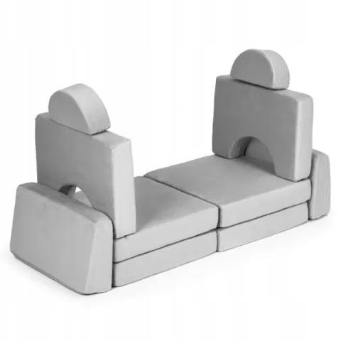 Sofa Składana Modułowa dla Dzieci Duża 2 Osobowa 10 Miękkich Poduch - Szara