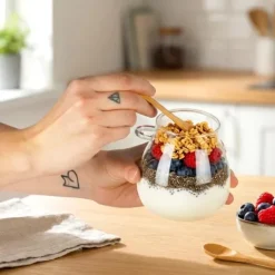 Słoik na jogurt i desery z pokrywką i łyżeczką bambusową 440 ml 2 szt.