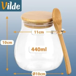 Słoik na jogurt i desery z pokrywką i łyżeczką bambusową 440 ml 2 szt.