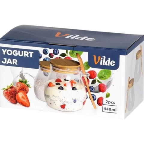 Słoik na jogurt i desery z pokrywką i łyżeczką bambusową 440 ml 2 szt.