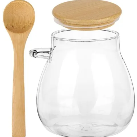 Słoik na jogurt i desery z pokrywką i łyżeczką bambusową 440 ml 2 szt.