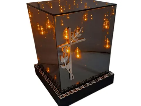 SOLAR SOLARNY FOTOWOLTAICZNY ZNICZ LAMPION KWT GIGANT 3D KRZYŻ SREBRO