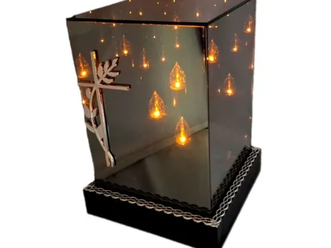 SOLAR SOLARNY FOTOWOLTAICZNY ZNICZ LAMPION KWT GIGANT 3D KRZYŻ SREBRO