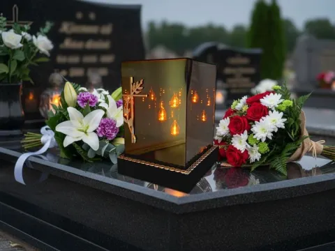 SOLAR SOLARNY FOTOWOLTAICZNY ZNICZ LAMPION KWT GIGANT 3D KRZYŻ SREBRO