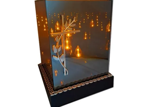 SOLAR SOLARNY FOTOWOLTAICZNY ZNICZ LAMPION KWT GIGANT 3D KRZYŻ SREBRO
