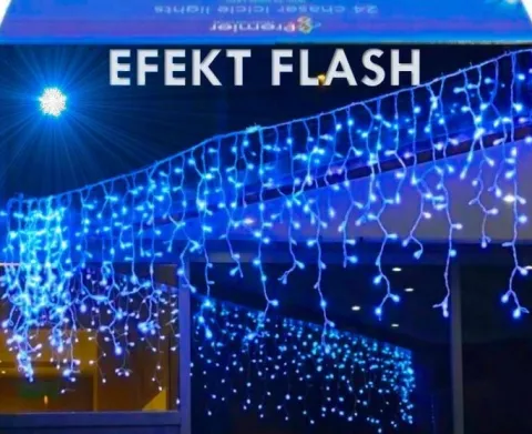 SOPLE 500 LED KURTYNA LAMPKI ZEWNĘTRZNE IP44 NIEBIESKIE + ZIMNY FLASH 21M
