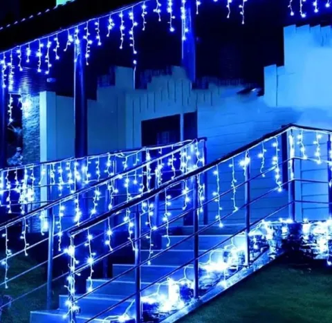 SOPLE 500 LED KURTYNA LAMPKI ZEWNĘTRZNE IP44 NIEBIESKIE + ZIMNY FLASH 21M