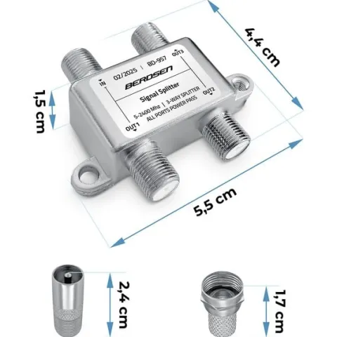 Splitter antenowy rozgałęźnik pasywny 3-wejściowy 5–2400 MHz Berdsen BD-957