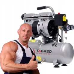 SPRĘŻARKA KOMPRESOR BEZOLEJOWY 6L 550W DWUTŁOKOWY R2 10 BAR CICHY