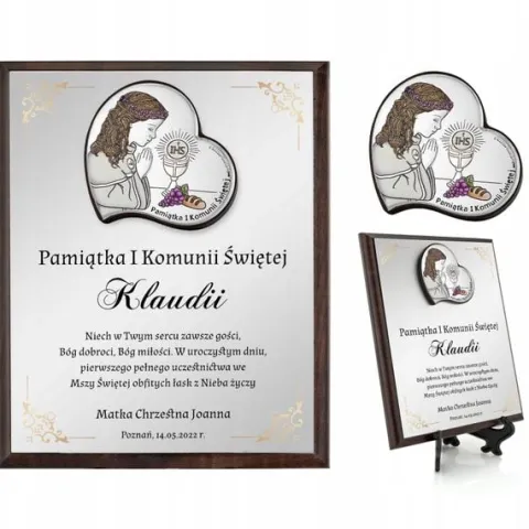 SREBRNY obrazek pamiątka I Komunii Świętej NADRUK