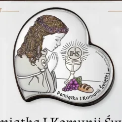 SREBRNY obrazek pamiątka I Komunii Świętej NADRUK