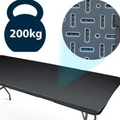 Stół cateringowy ogrodowy składany 180 cm Plonos czarny