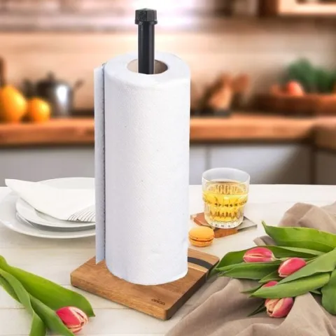 Stojak na ręcznik papierowy metalowy drewniany czarny RIVER 35 cm