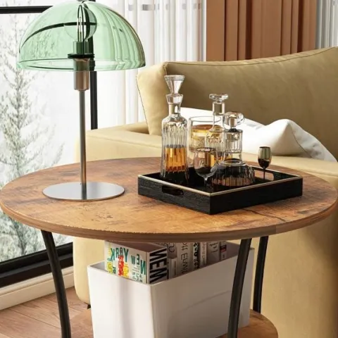 Stolik kawowy ława okrągły z półką brąz loft 55 cm