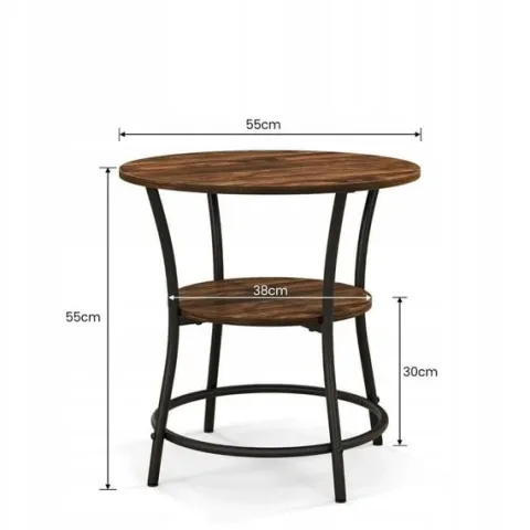 Stolik kawowy ława okrągły z półką brąz loft 55 cm
