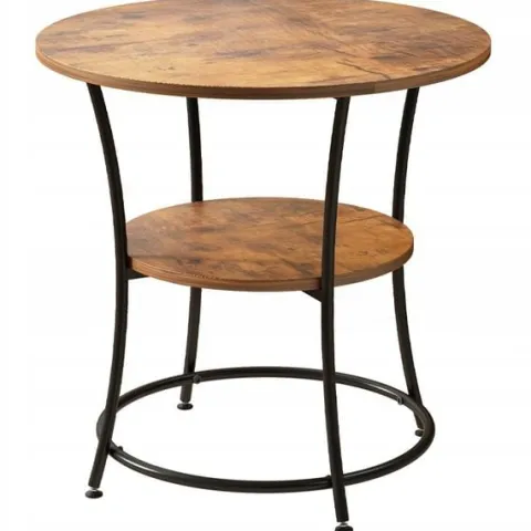 Stolik kawowy ława okrągły z półką brąz loft 55 cm