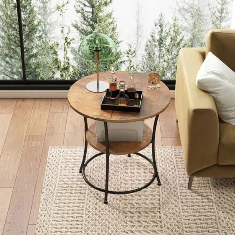 Stolik kawowy ława okrągły z półką brąz loft 55 cm