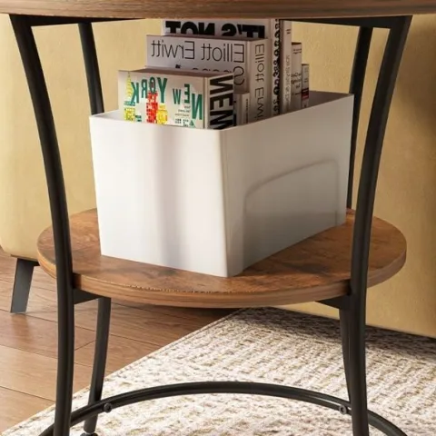 Stolik kawowy ława okrągły z półką brąz loft 55 cm