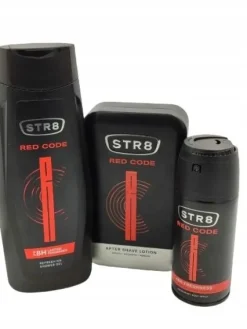 STR8 Red Code Woda po goleniu 100ml Żel 400ml Dezodorant Spray 150ml 3el