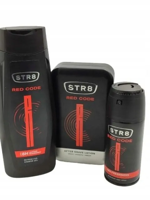 STR8 Red Code Woda po goleniu 100ml Żel 400ml Dezodorant Spray 150ml 3el