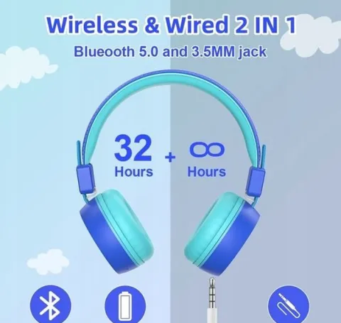 SŁUCHAWKI DLA DZIECI NEW BEE KH22B BEZPRZEWODOWE SKŁADANE LED BLUETOOTH 32h