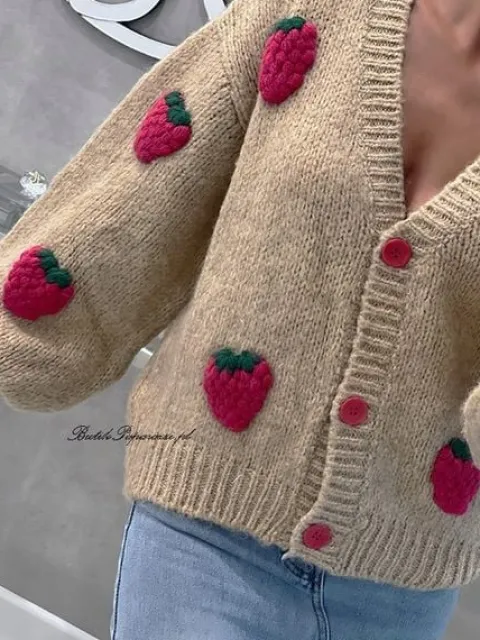 SWETER ROZPINANY OWOCE 3D BEŻ BESTSELLER