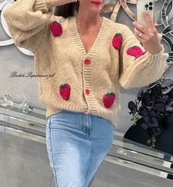 SWETER ROZPINANY OWOCE 3D BEŻ BESTSELLER