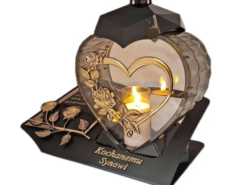 SYN SYNOWI ZNICZ LAMPION NA GRÓB SERCE I SERCE ZŁOTO SKOS SENTENCJA+ŚWIECA