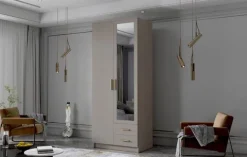 Szafa ADA II 80 cm - pojemna garderoba z lustrem - KASZMIR+ZŁOTY