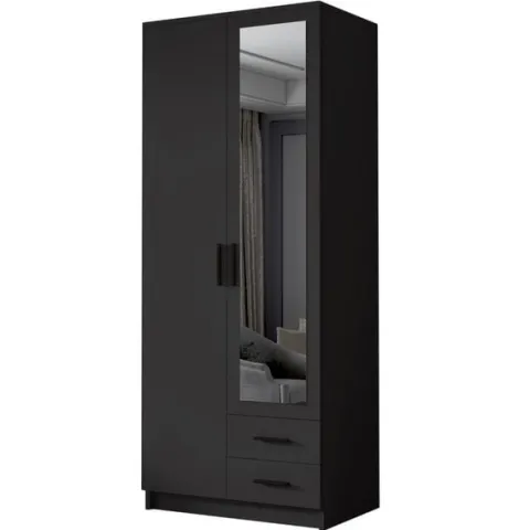 Szafa ADA II 80 cm - pojemna garderoba z lustrem - CZARNY+CZARNY