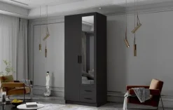 Szafa ADA II 80 cm - pojemna garderoba z lustrem - CZARNY+CZARNY