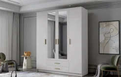 Szafa ADA II 160 cm - pojemna garderoba z lustrem - BIAŁY+ZŁOTY