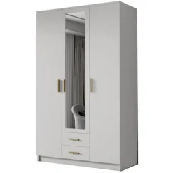 Szafa ADA II 120 cm - pojemna garderoba z lustrem - BIAŁY+ZŁOTY