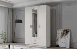 Szafa ADA II 120 cm - pojemna garderoba z lustrem - BIAŁY+ZŁOTY