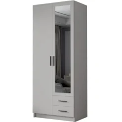 Szafa ADA II 80 cm - pojemna garderoba z lustrem - BIAŁY+CZARNY