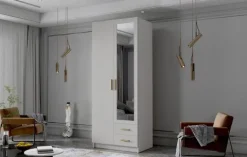 Szafa ADA II 80 cm - pojemna garderoba z lustrem - BIAŁY+ZŁOTY