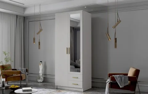 Szafa ADA II 80 cm - pojemna garderoba z lustrem - BIAŁY+ZŁOTY