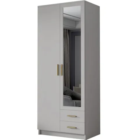 Szafa ADA II 80 cm - pojemna garderoba z lustrem - BIAŁY+ZŁOTY