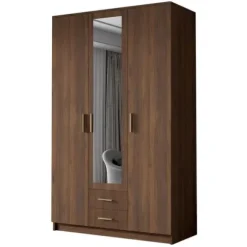 Szafa ADA II 120 cm - pojemna garderoba z lustrem - ORZECH WARMIA+ZŁOTY
