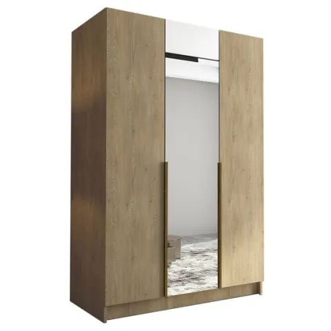 Szafa CALIA II 150 cm z lustrem-pojemna garderoba-CREMONA+ZŁOTY