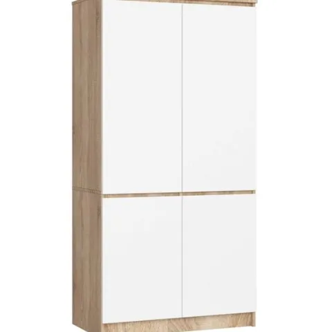 Szafa do sypialni 90 cm 4 drzwi 4 półki - dąb sonoma biała