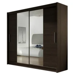 Szafa przesuwna Bega II z lustrem 180cm - pojemna garderoba - CHOCO