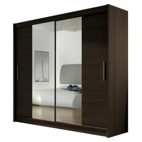 Szafa przesuwna Bega II z lustrem 180cm - pojemna garderoba - CHOCO