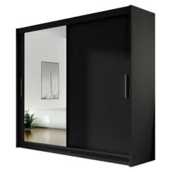 Szafa przesuwna Bega VI z lustrem 180cm - pojemna garderoba - CZARNY