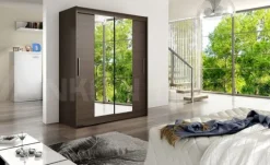 Szafa przesuwna Westa II z lustrem 150cm - pojemna garderoba - CHOCO
