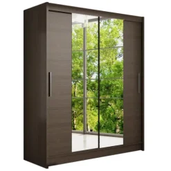 Szafa przesuwna Westa II z lustrem 150cm - pojemna garderoba - CHOCO